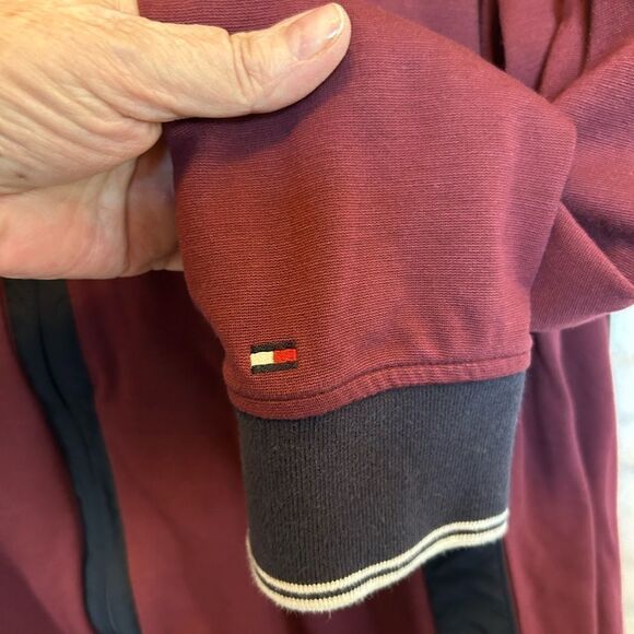 Tommy Hilfiger Burgundy Navy Colorblock Lightweight Varsity Bomber Jacket L - Picture 5 of 11